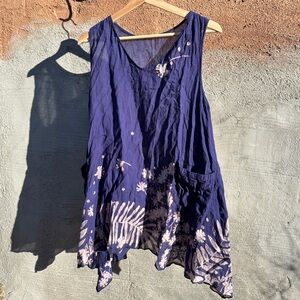 shibori indigo hand dyed flowy tank